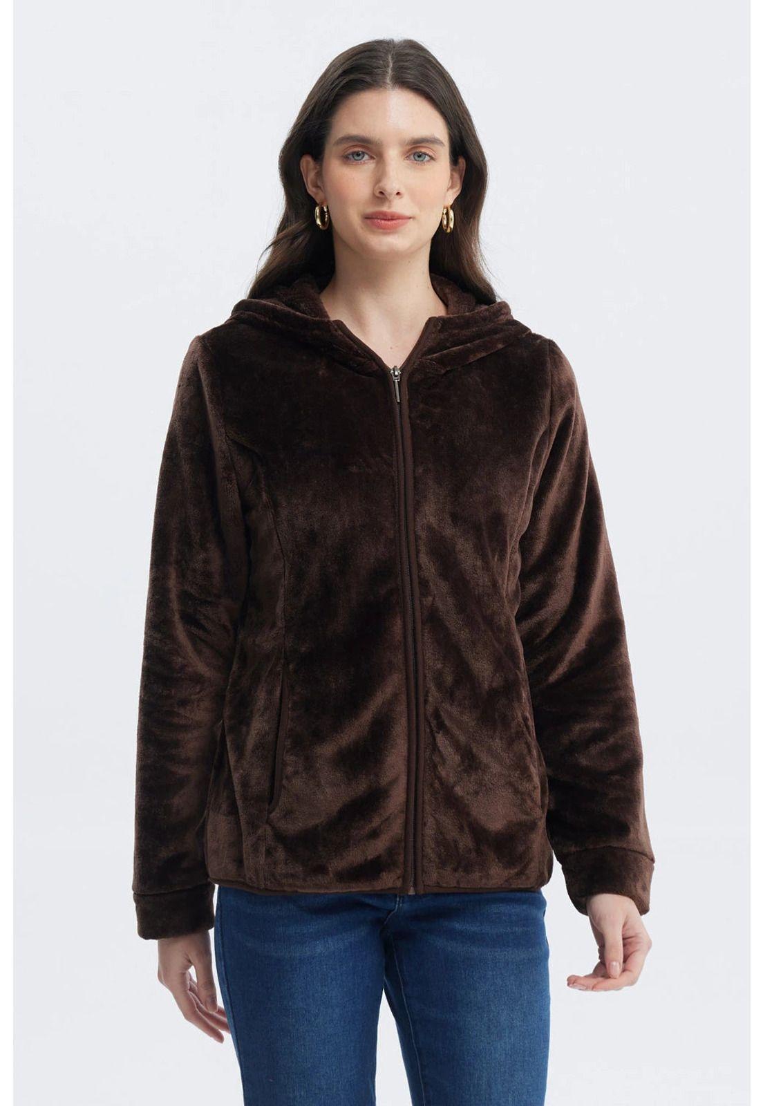 Polar Mujer Básico Plush Con Cierre Café-0