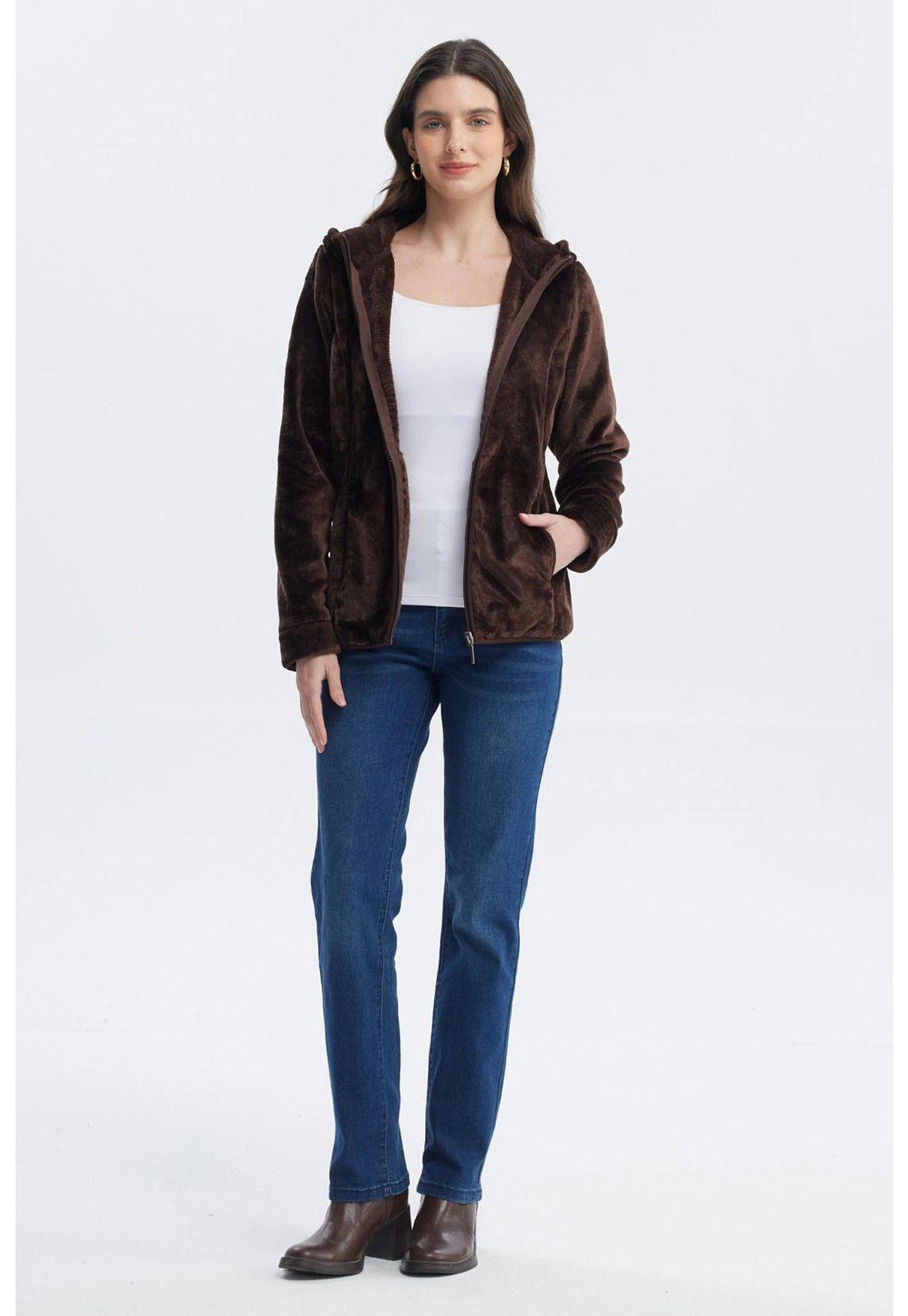 Polar Mujer Básico Plush Con Cierre Café-3