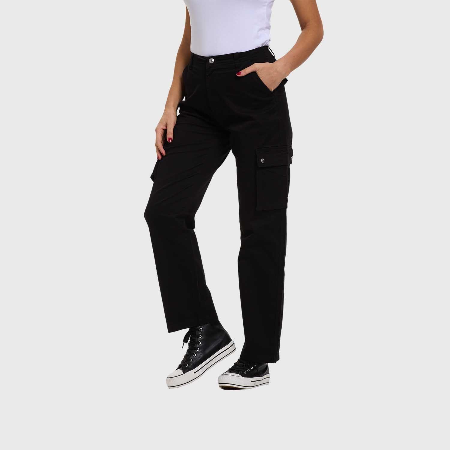 Pantalón Mujer Cargo Gabardina Negro Fashion's Park-1