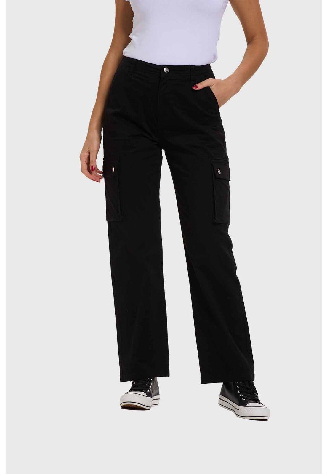 Pantalón Mujer Cargo Gabardina Negro-0