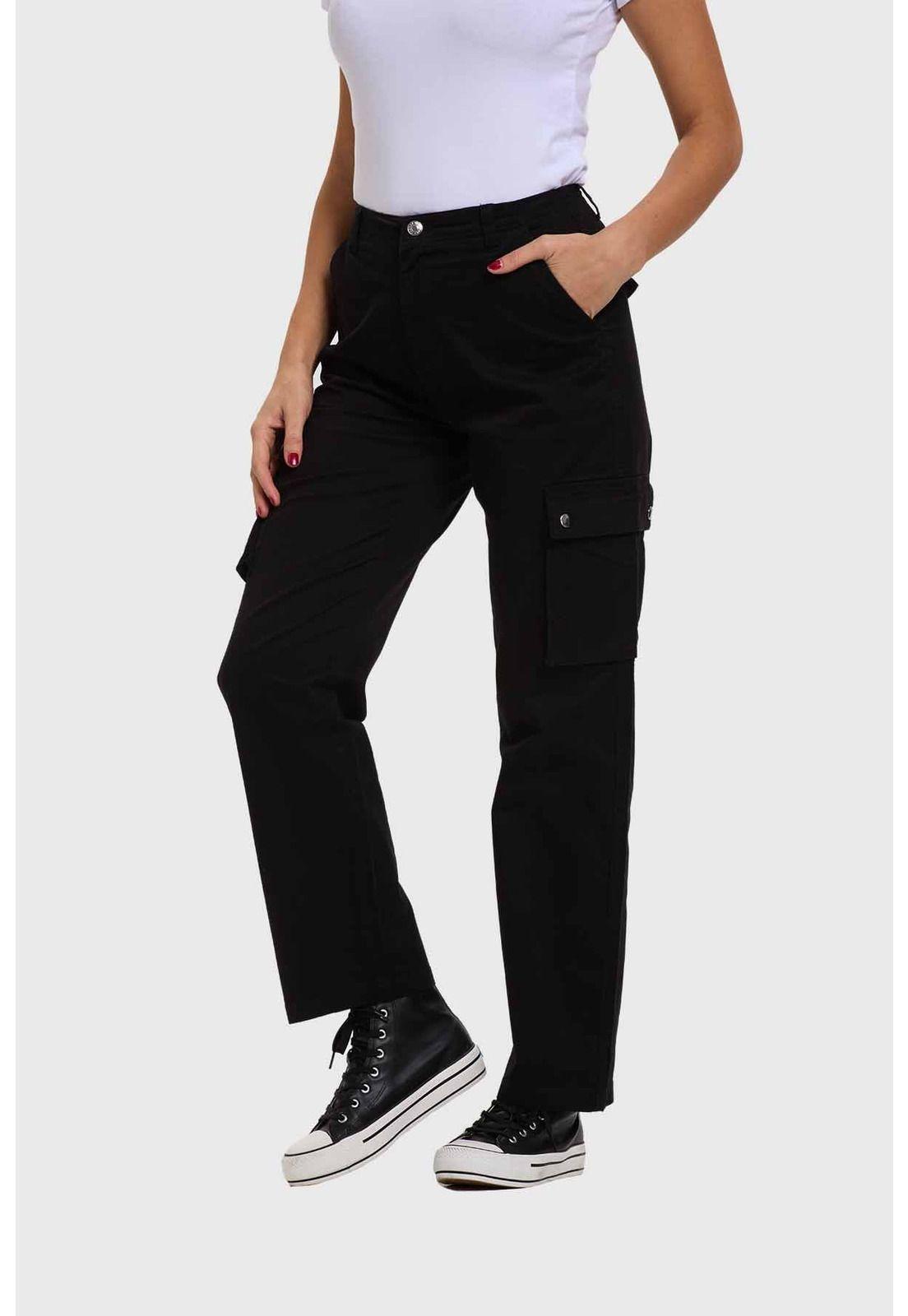 Pantalón Mujer Cargo Gabardina Negro-1
