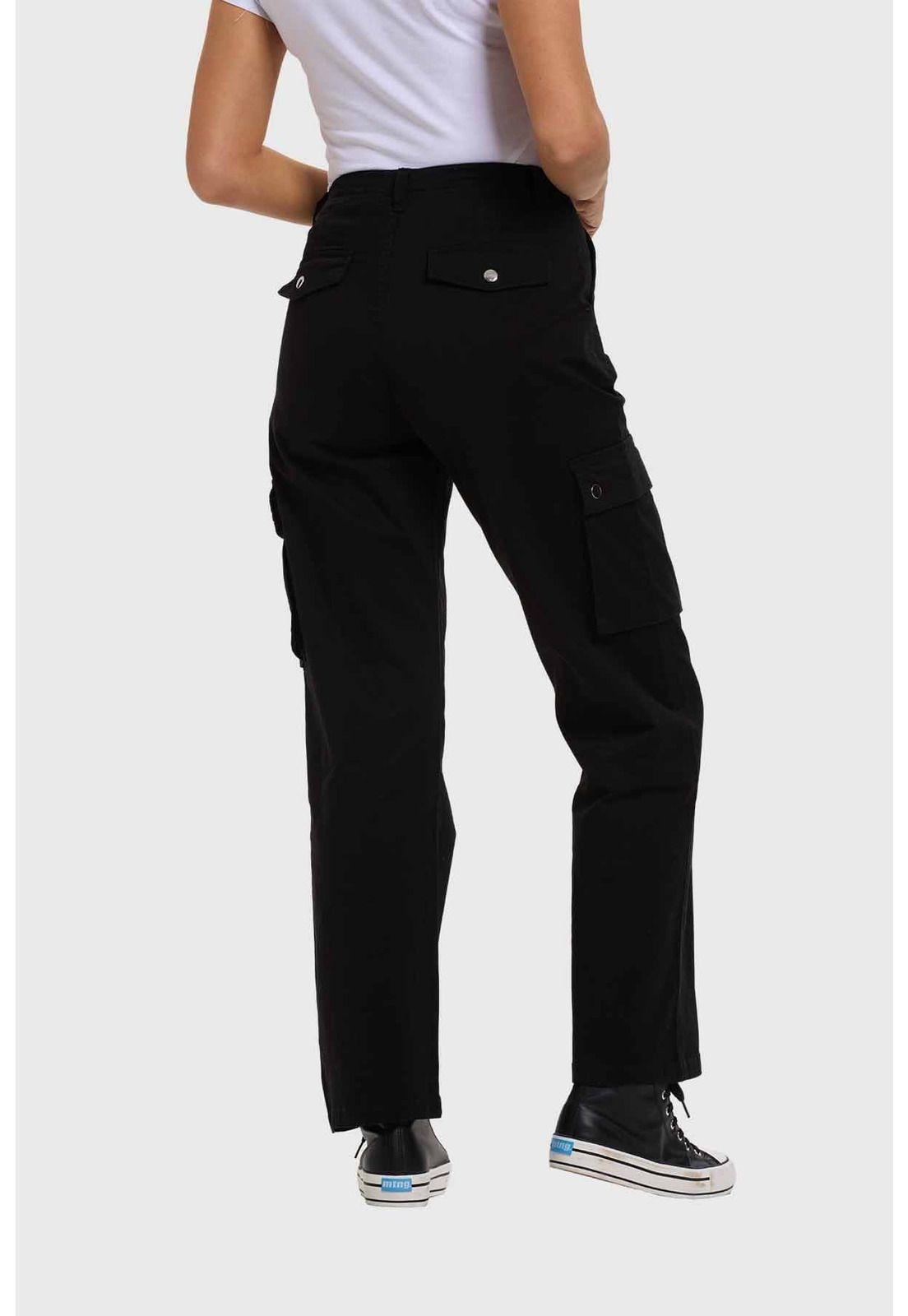 Pantalón Mujer Cargo Gabardina Negro-2