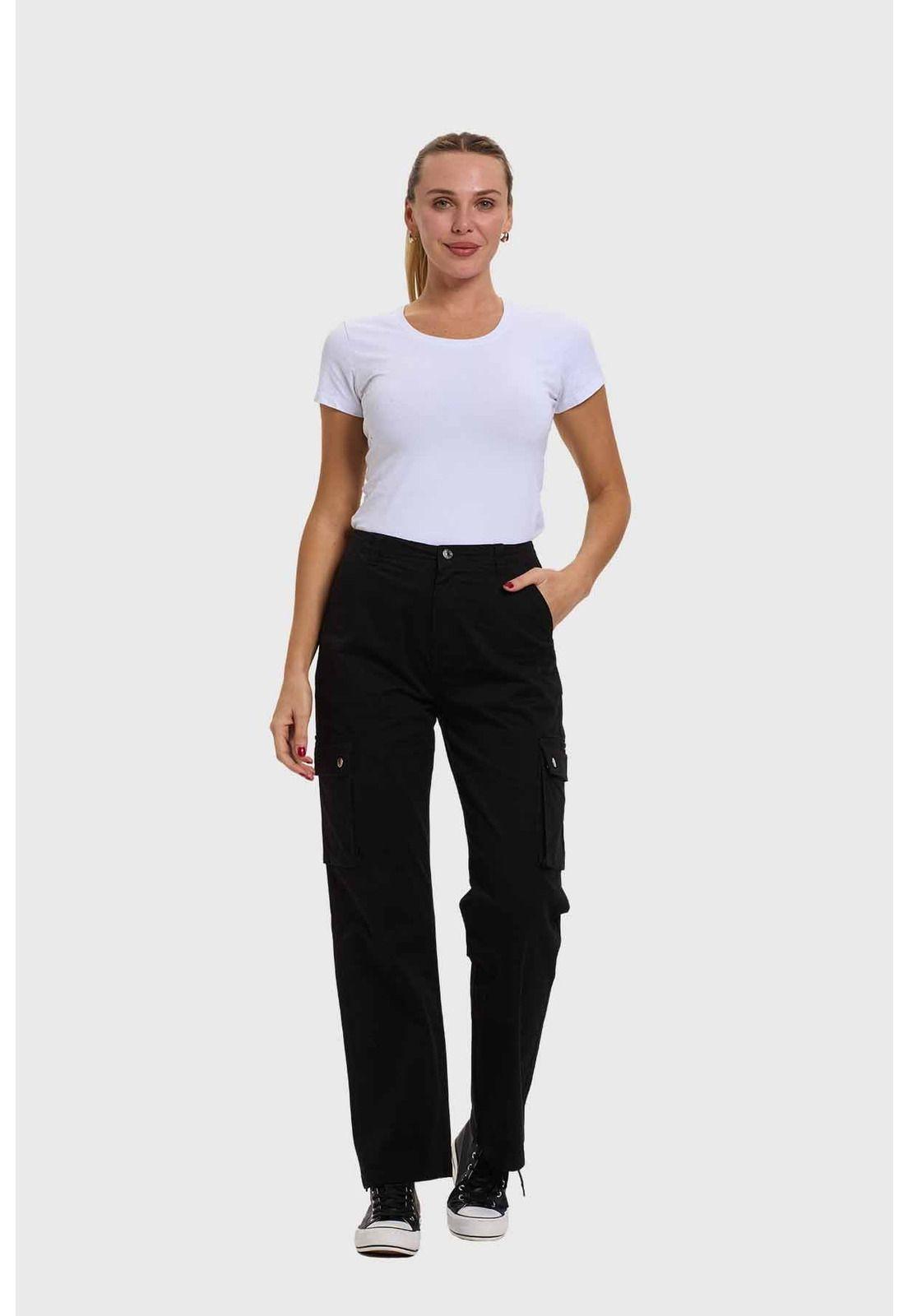 Pantalón Mujer Cargo Gabardina Negro-3