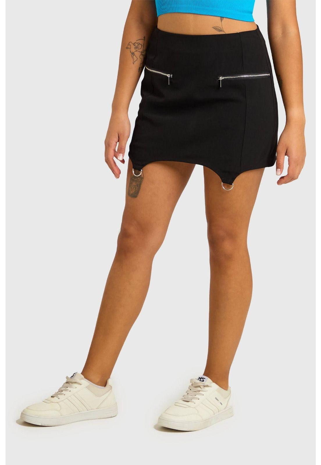 Falda Mujer Hebillas Negro-2