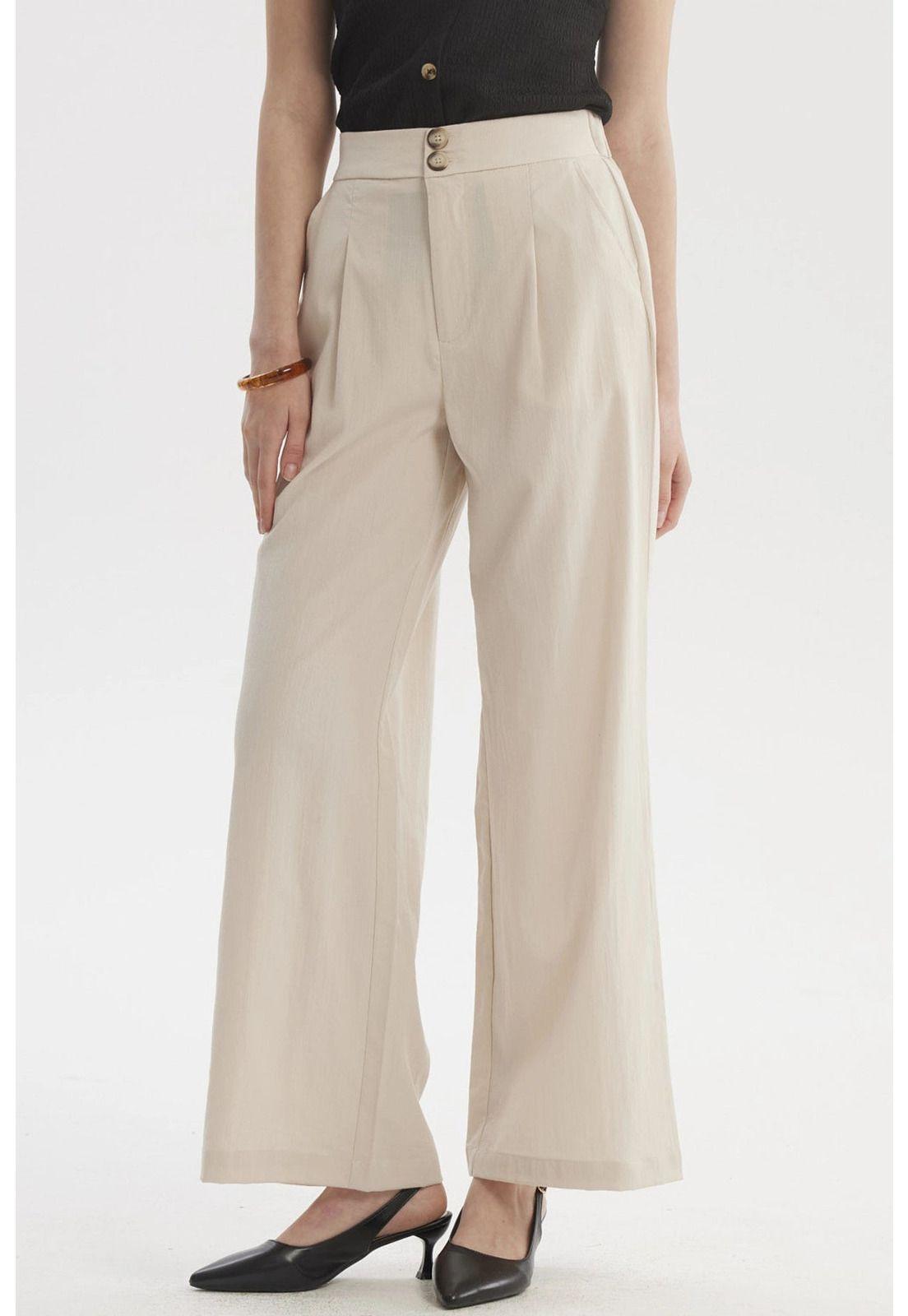 Pantalón Mujer Sastrero 2 Botones Arena-1