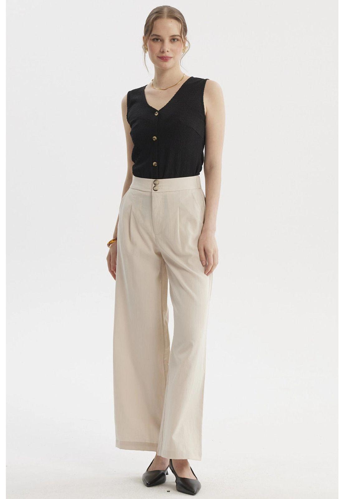 Pantalón Mujer Sastrero 2 Botones Arena-3
