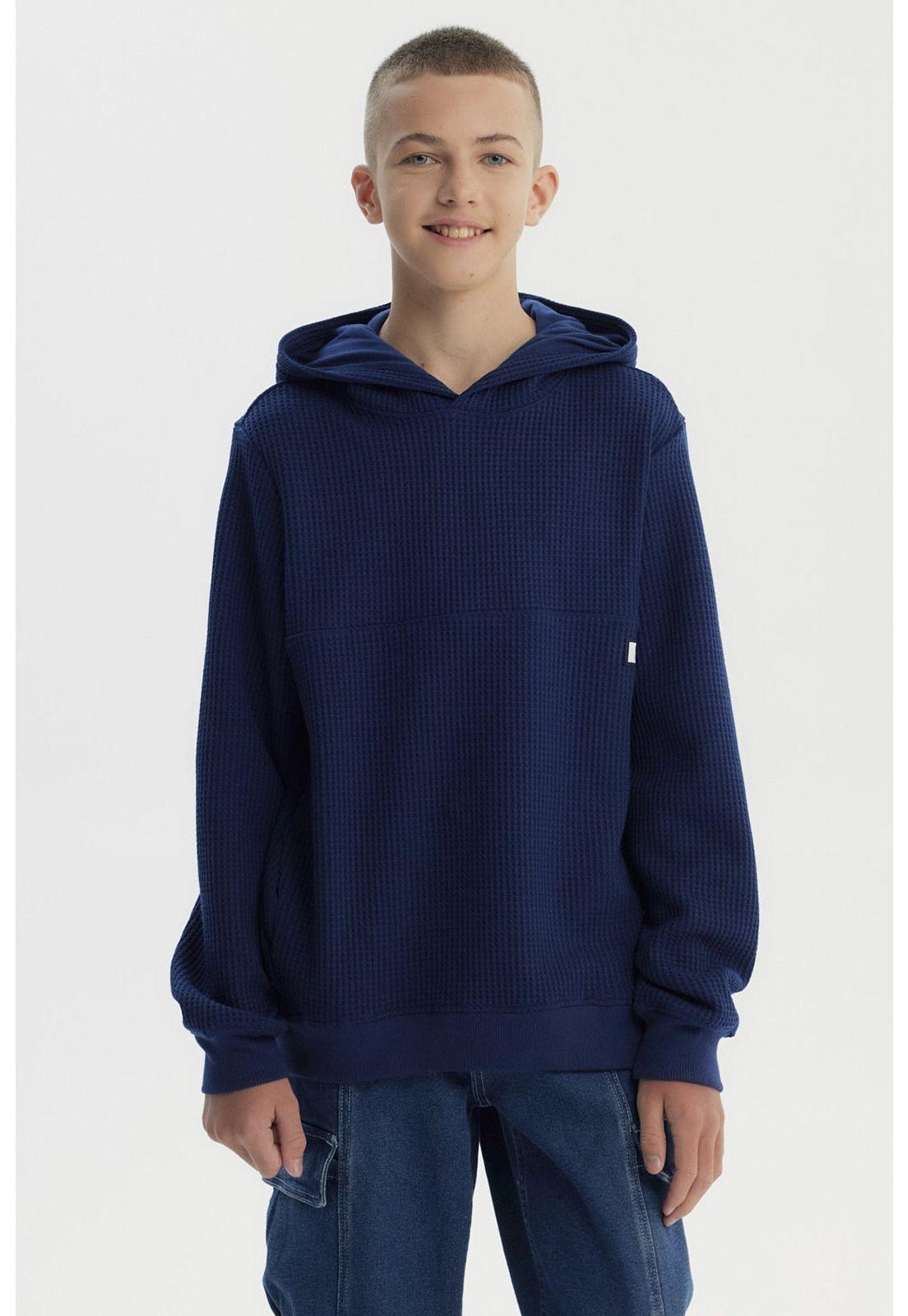 Polerón Niño Slim Con Gorro Azul Oscuro - ll-0