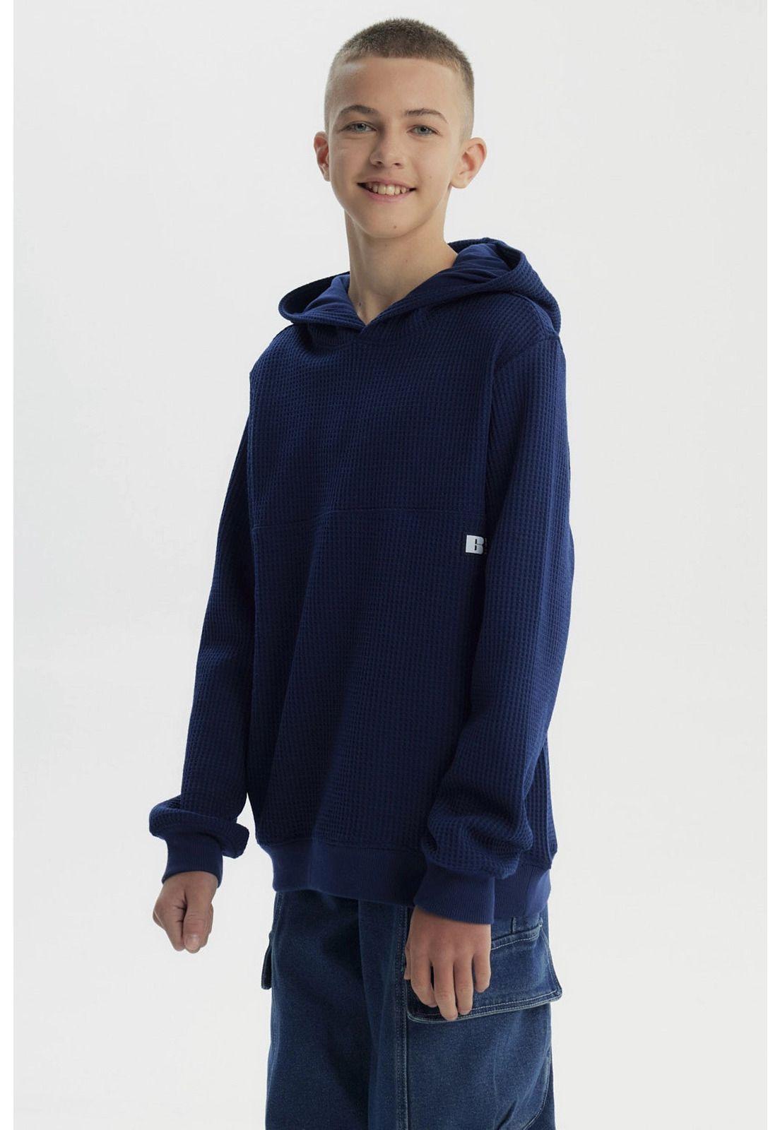 Polerón Niño Slim Con Gorro Azul Oscuro - ll-1