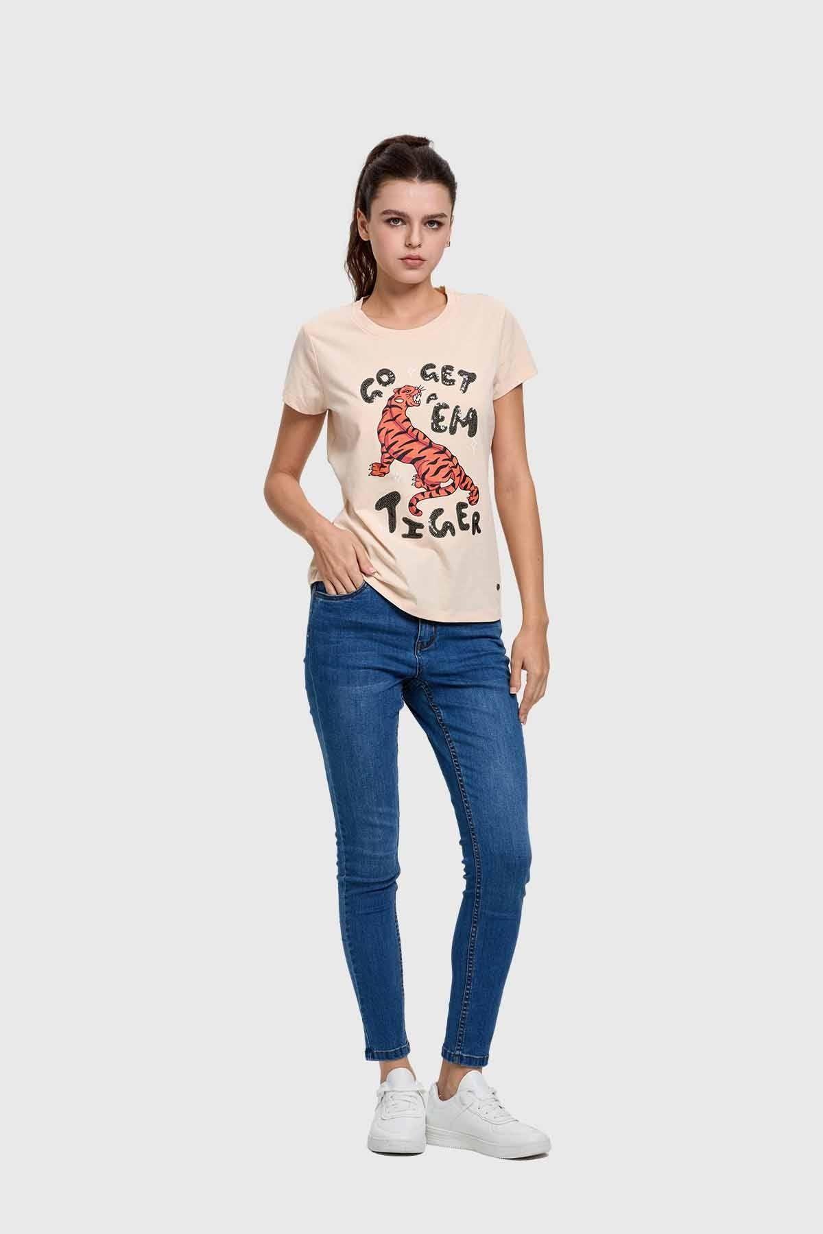 Polera Mujer Básica Print Beige-3