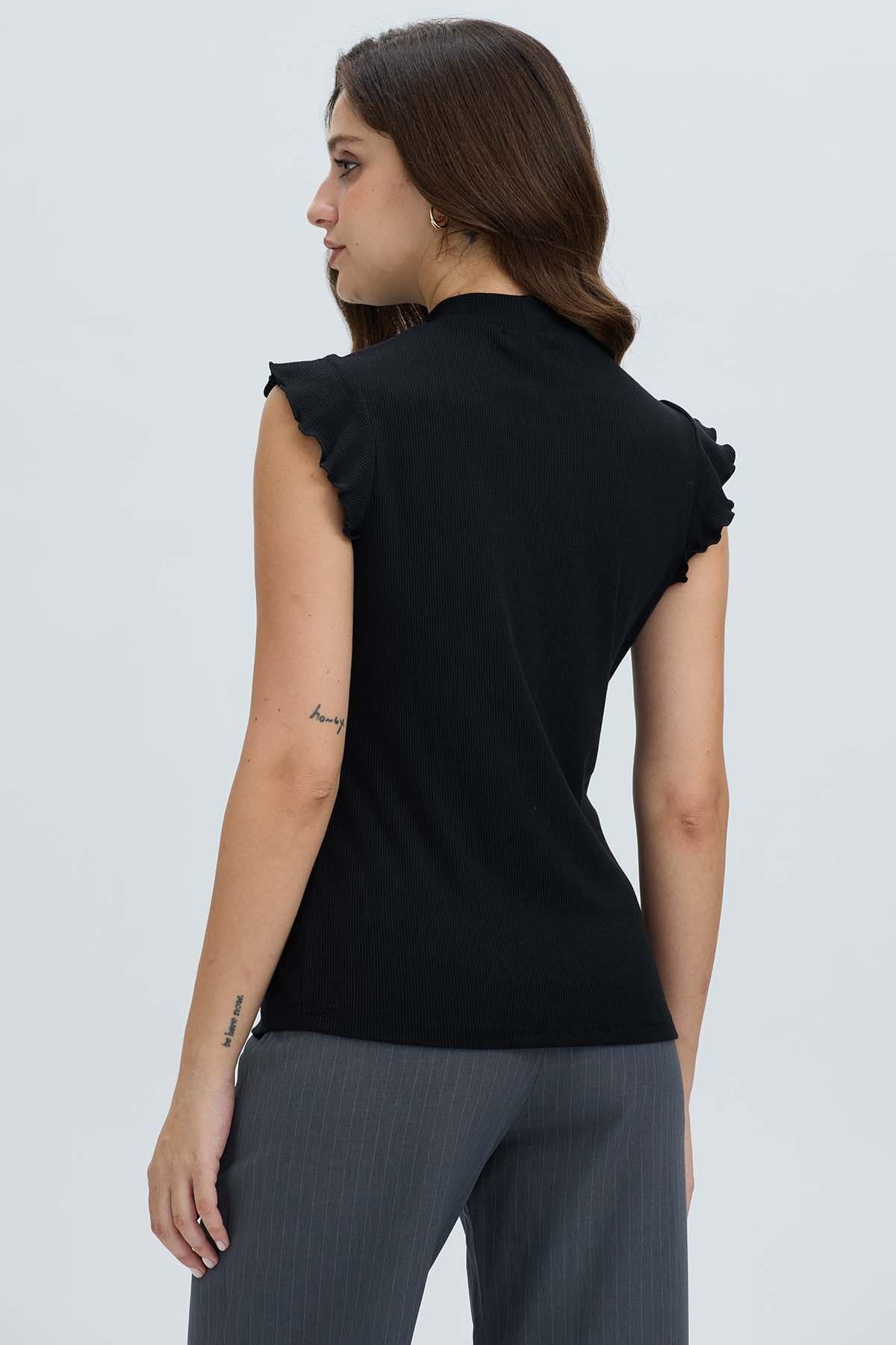Polera Mujer Rib Terminaciones Negro-2