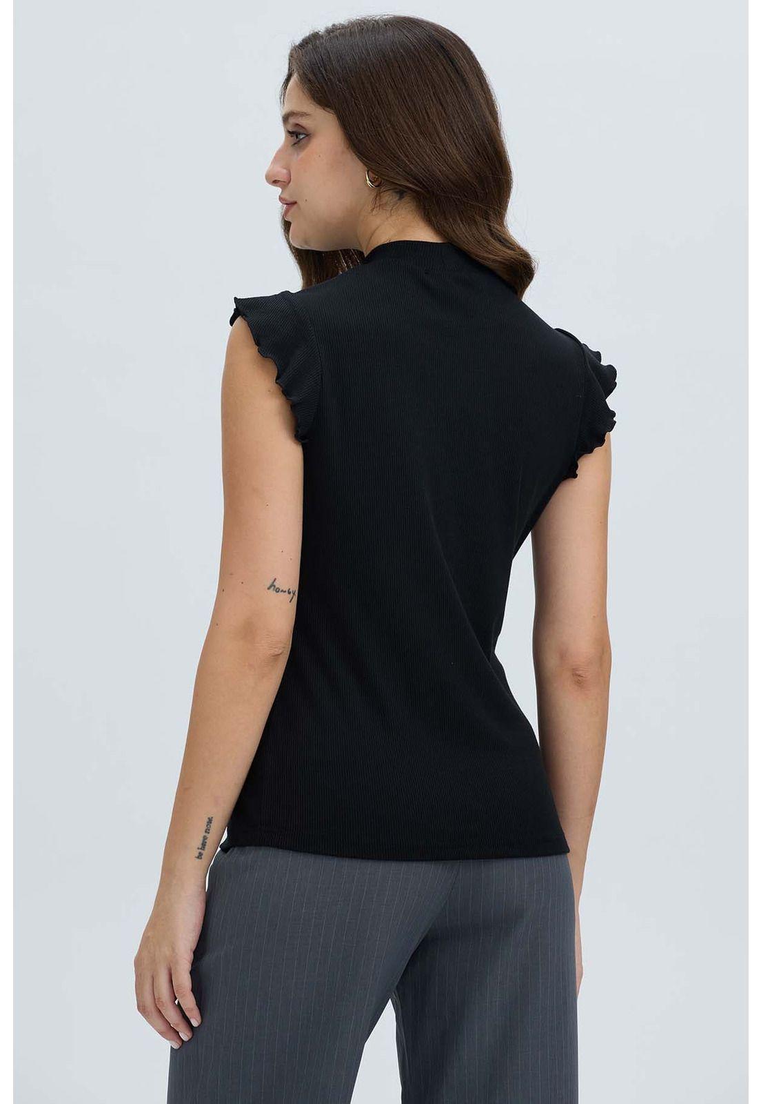 Polera Mujer Rib Terminaciones Negro-2