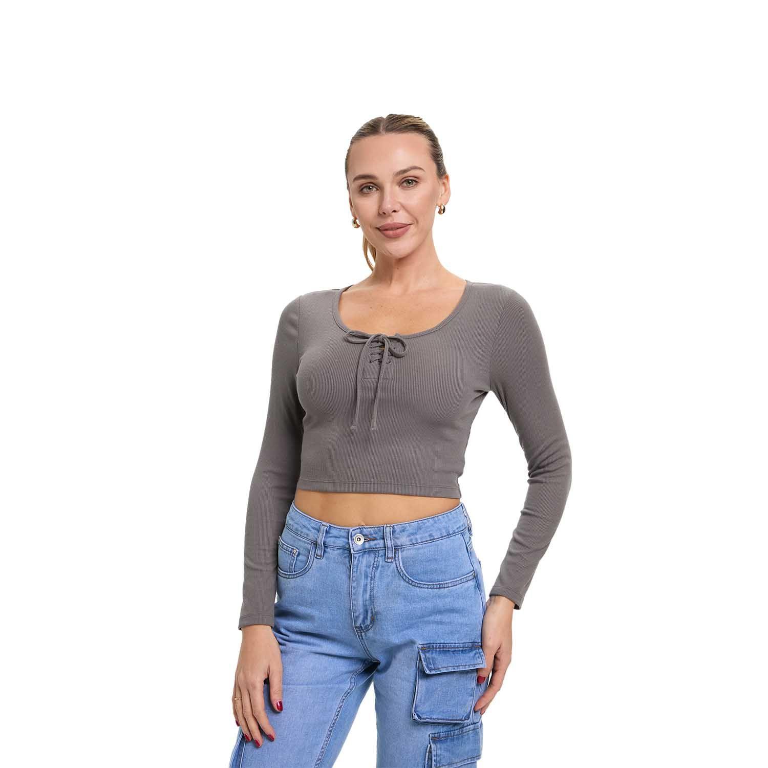 Polera Mujer Amarras Escote Gris Marengo Fashion's Park-0