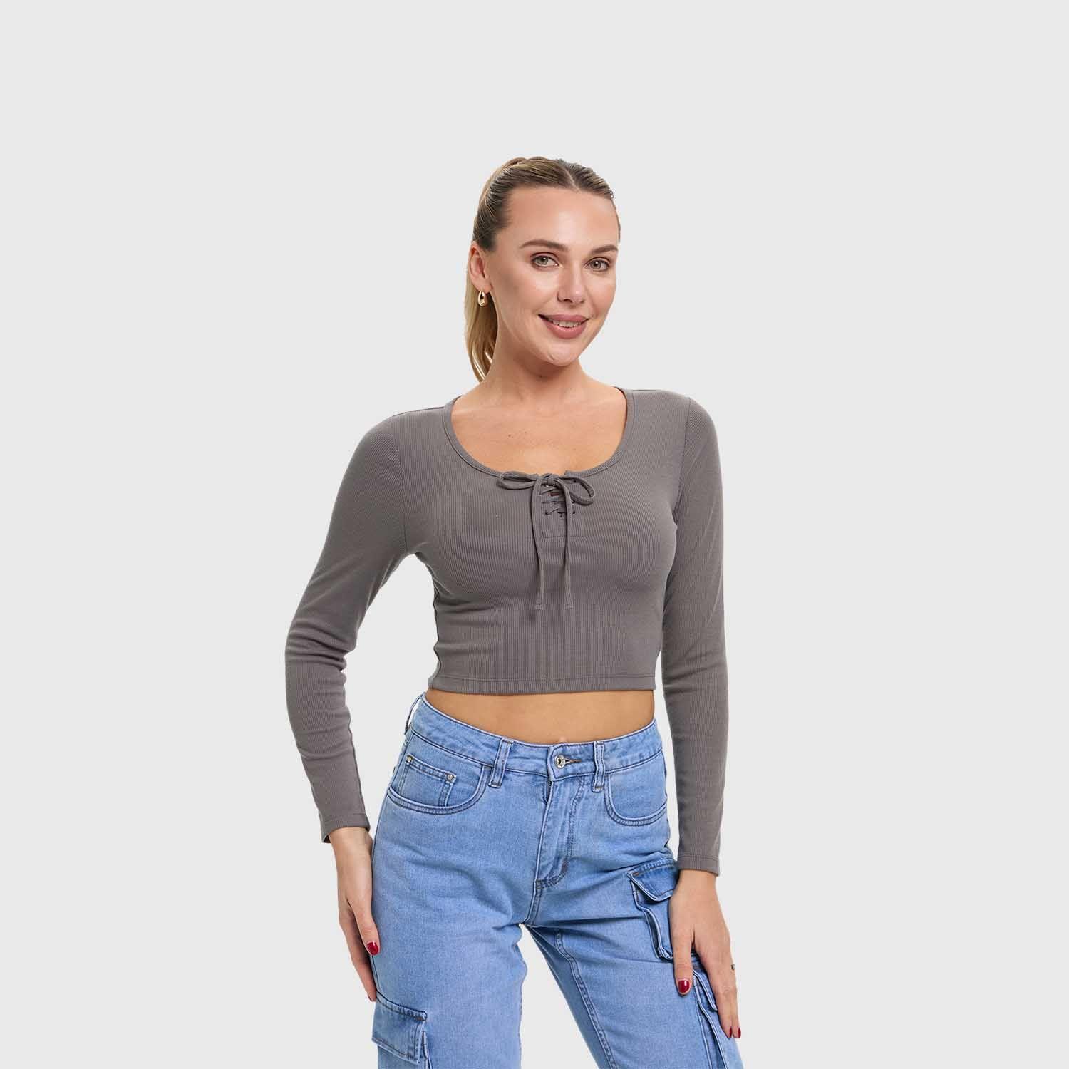 Polera Mujer Amarras Escote Gris Marengo Fashion's Park-1