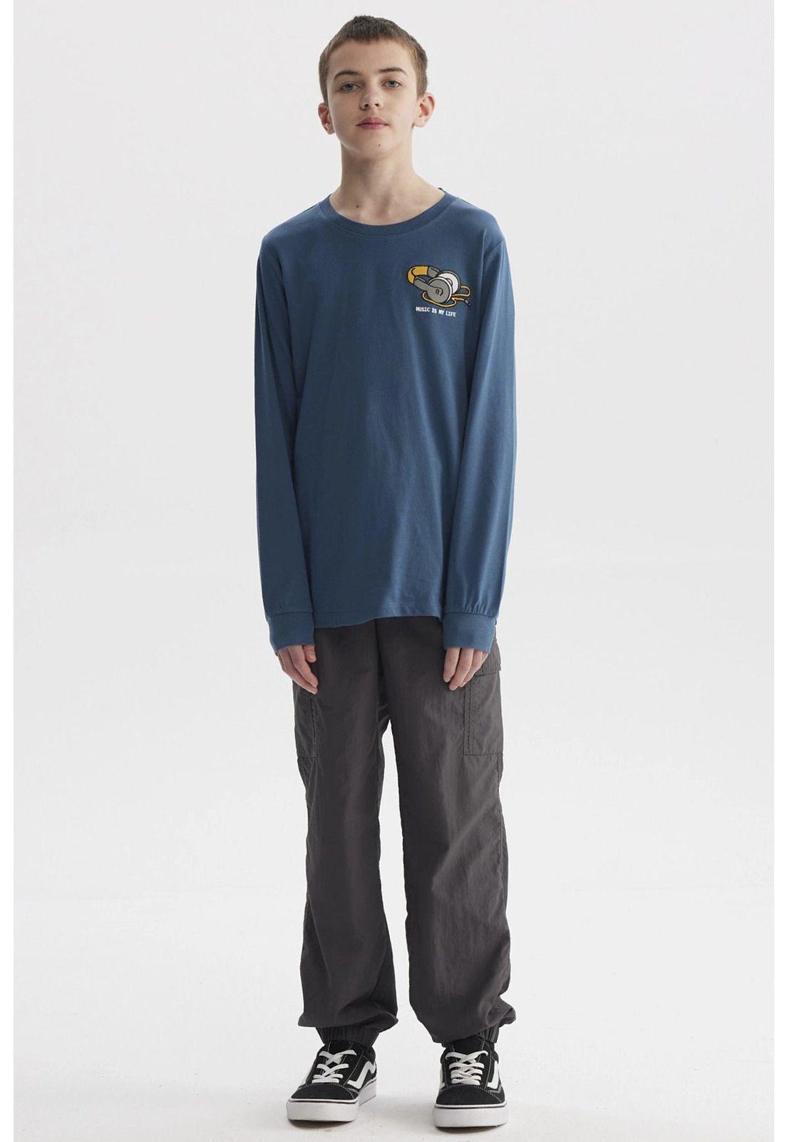 Polera Niño Puño Y Print Azul Petroleo-3