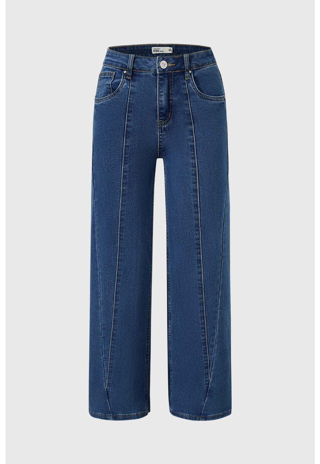Jeans Niña Wide Leg Con Costuras Azul-0