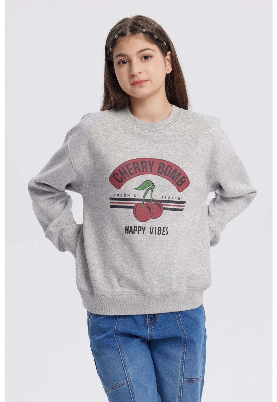 Polerón Niña Básico Print Gris Melange-0