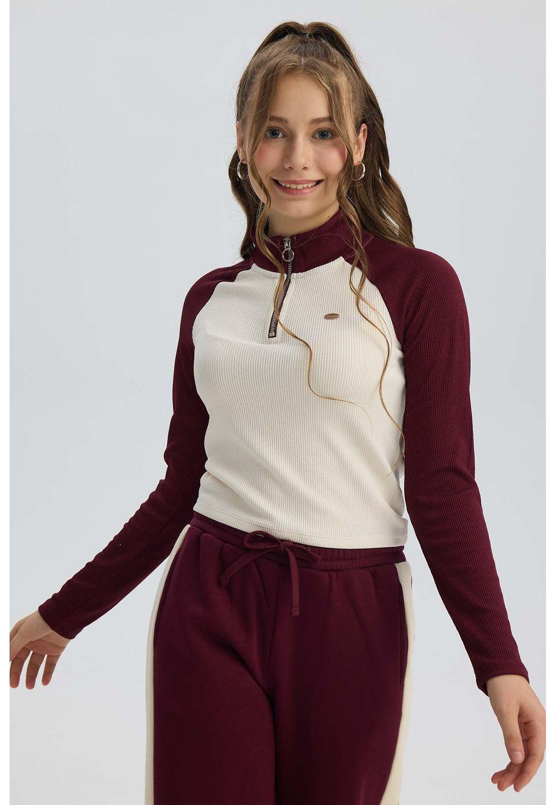Polera Niña Medio Cierre Burdeo-1