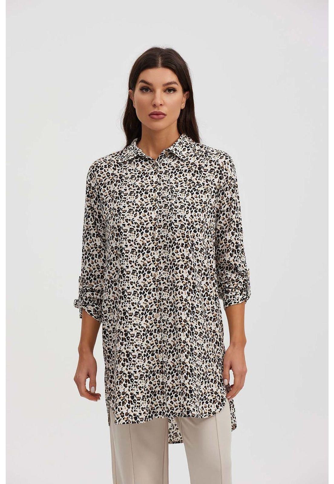 Blusa Mujer Larga Con Botón Parche Beige-0