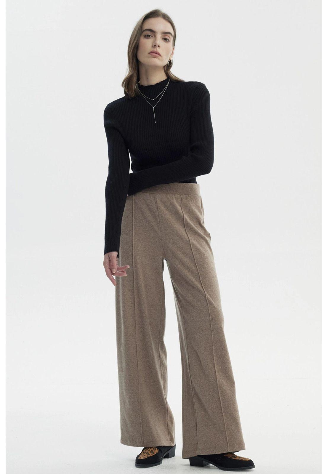 Pantalón Mujer Camman Calce Recto Cortes Taupe-3