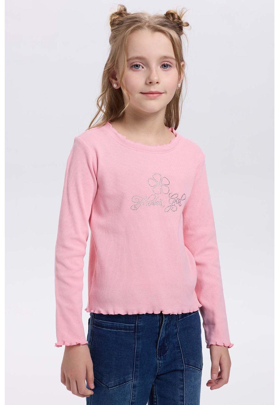 Polera Niña Rullet Print Strass Rosado-0