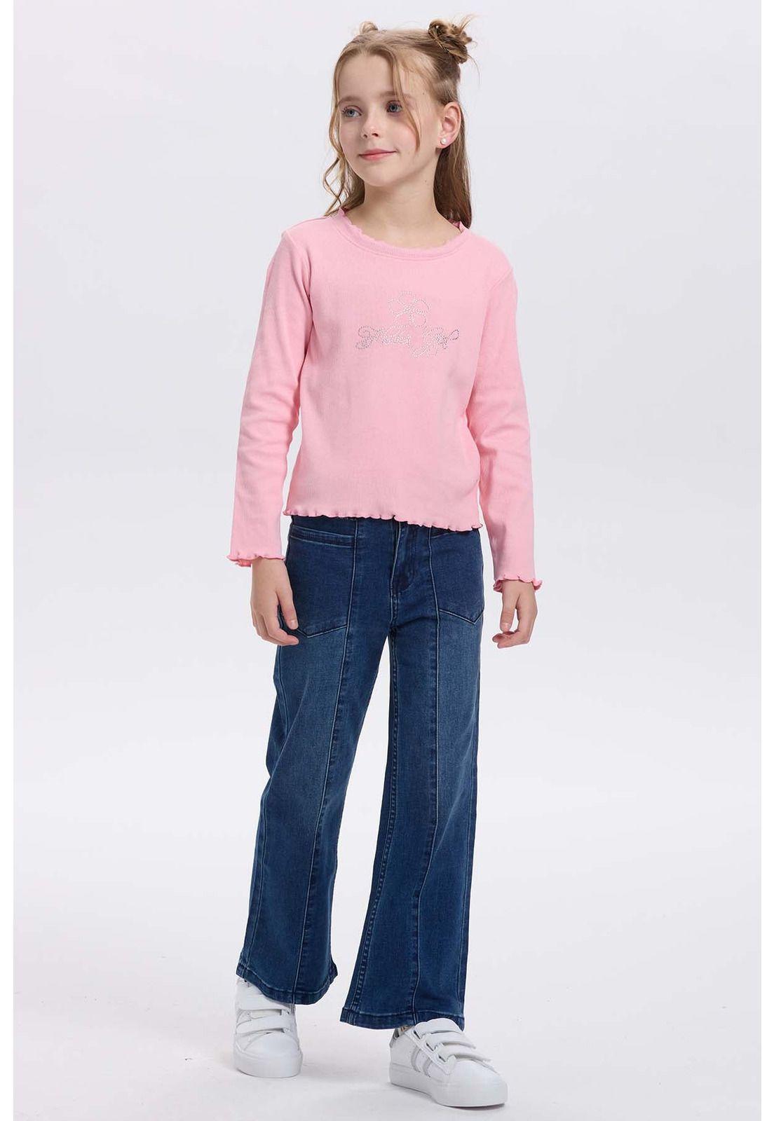 Polera Niña Rullet Print Strass Rosado-2