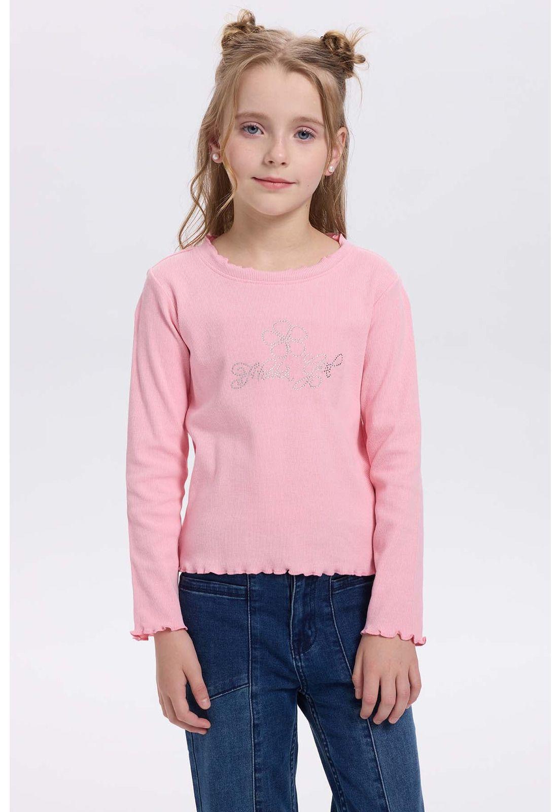 Polera Niña Rullet Print Strass Rosado-3