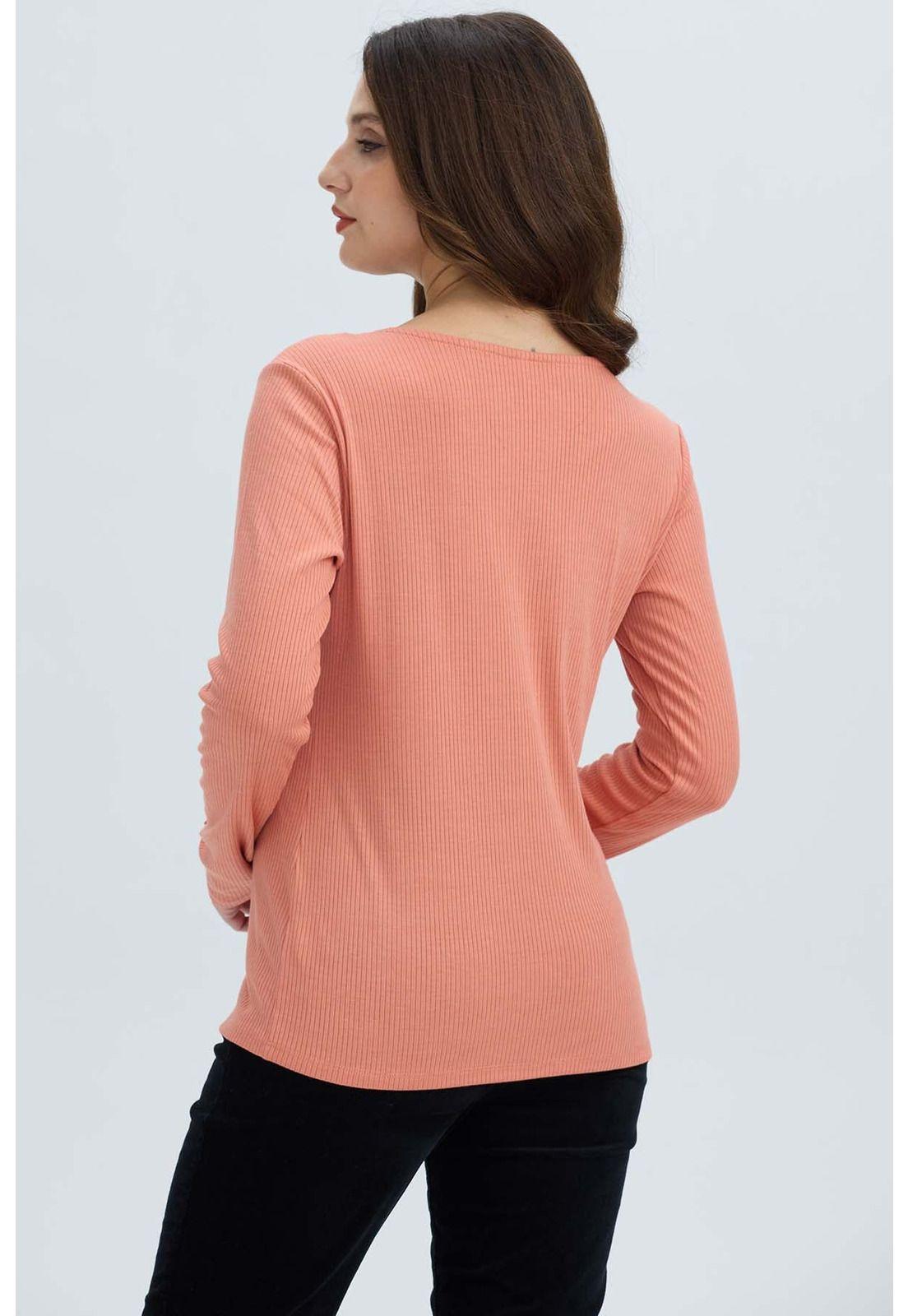 Polera Mujer Botón Rib Lisa Coral-2