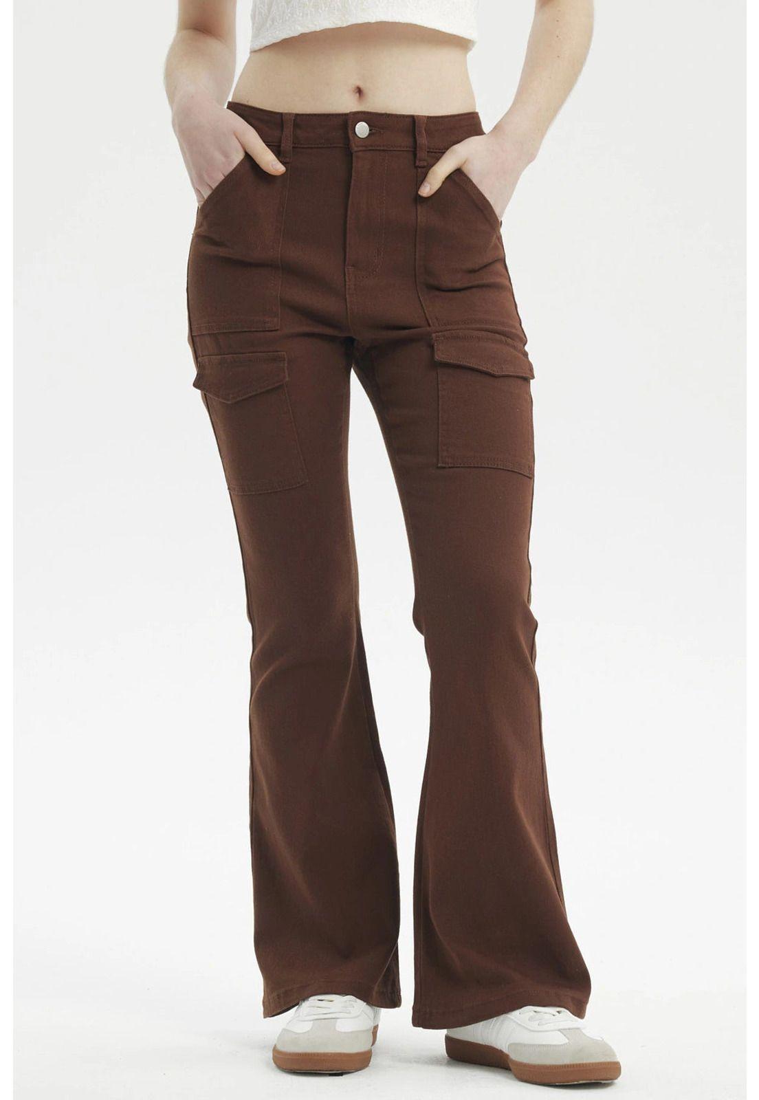 Jeans Mujer Moda Flare Café-0