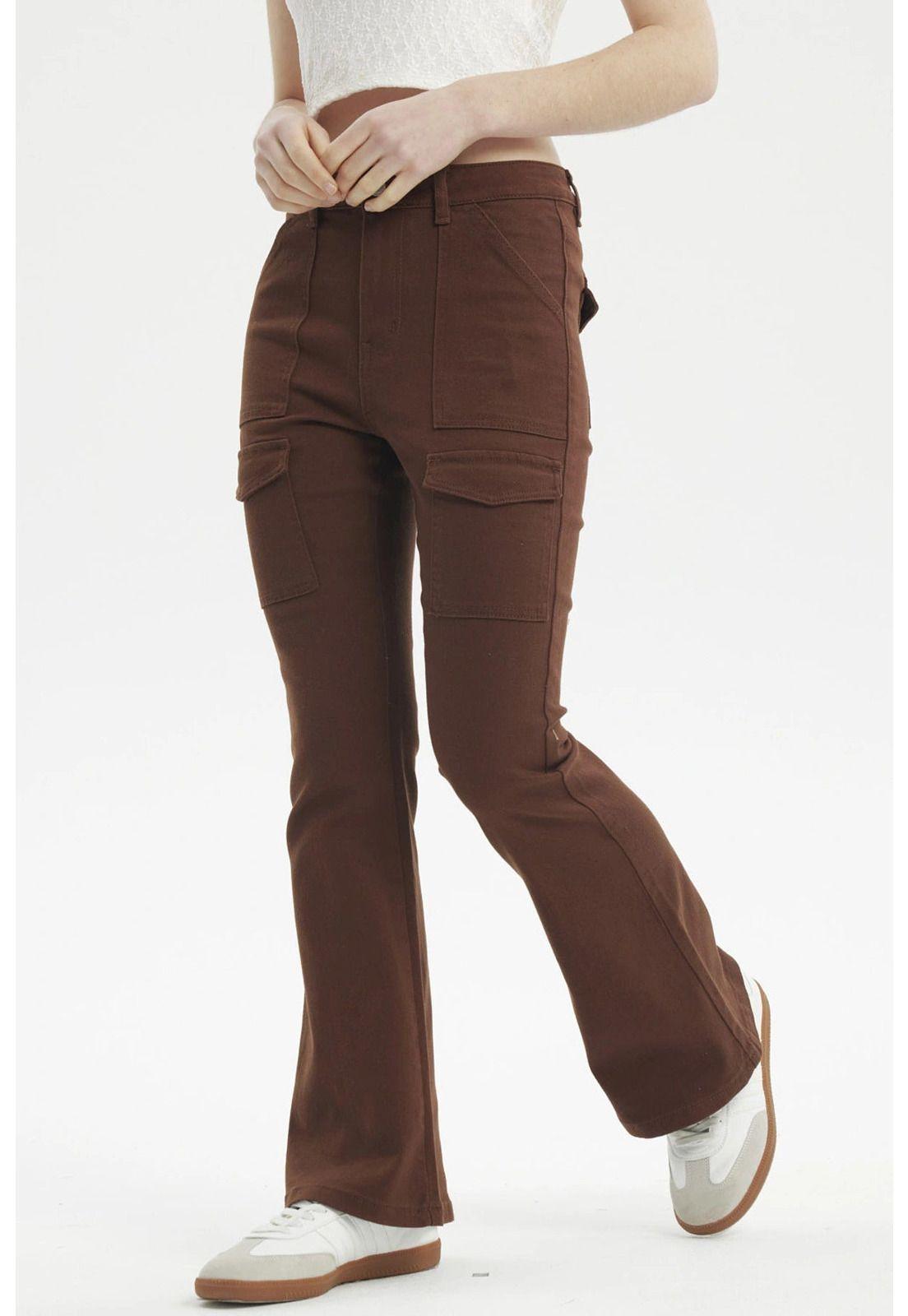 Jeans Mujer Moda Flare Café-1