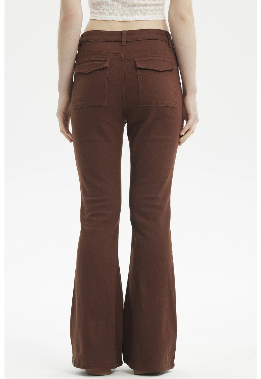 Jeans Mujer Moda Flare Café-2