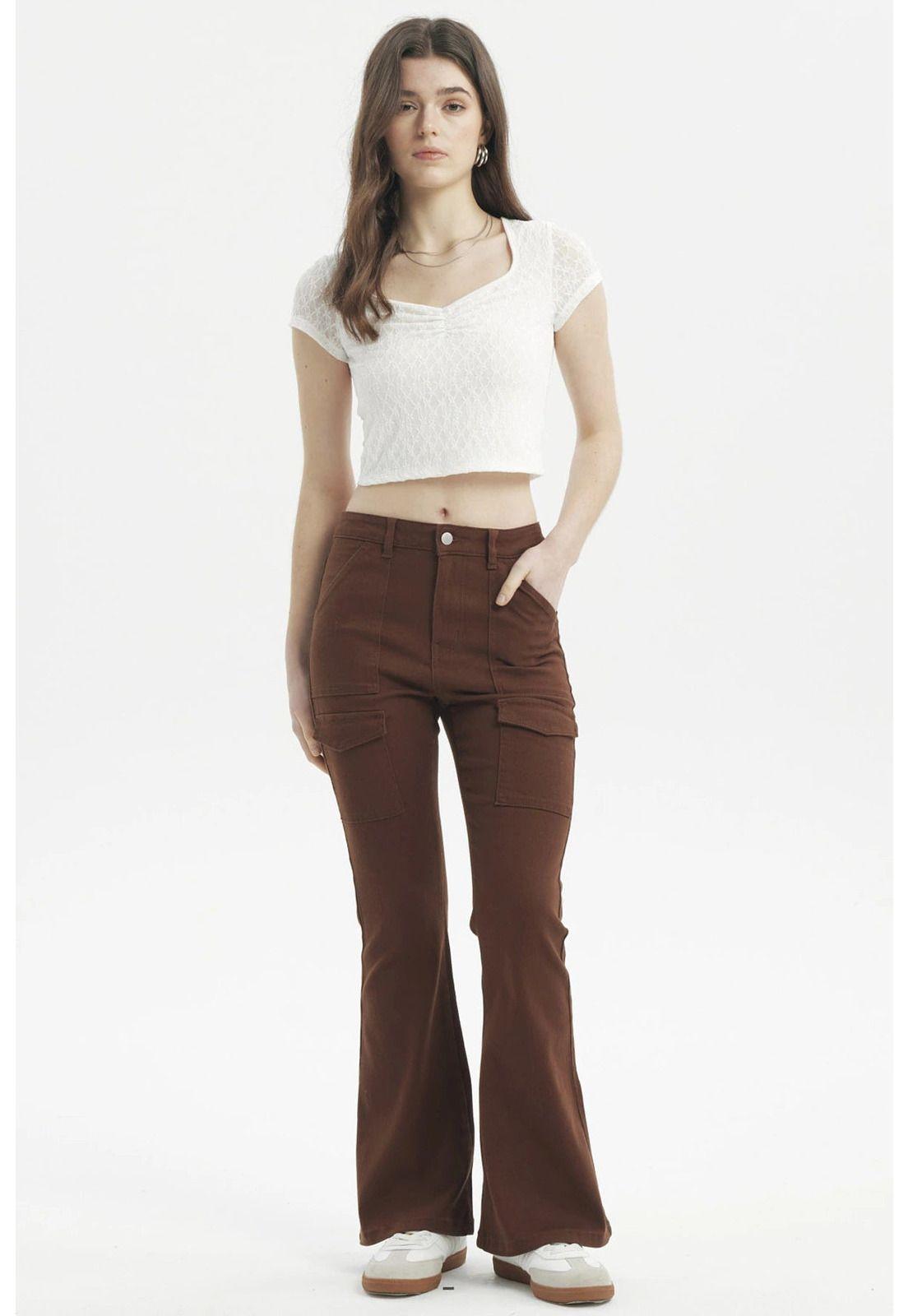 Jeans Mujer Moda Flare Café-3