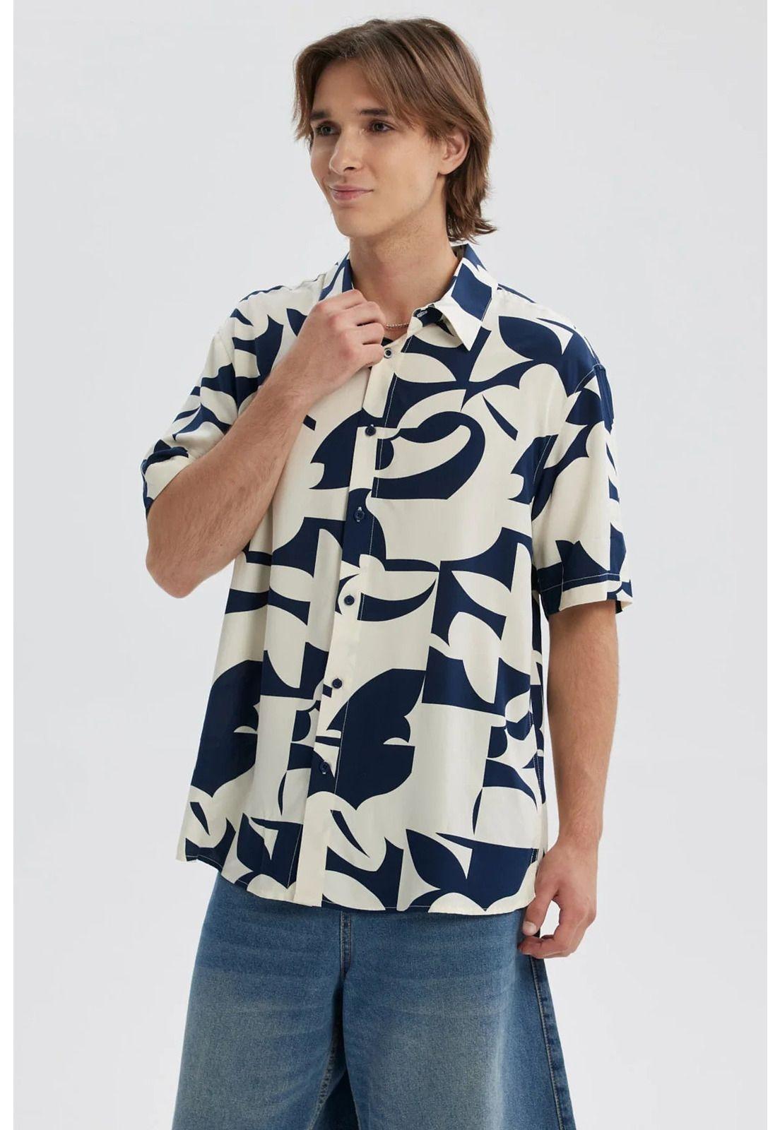 Camisa Hombre Full Print Azul - ll-1