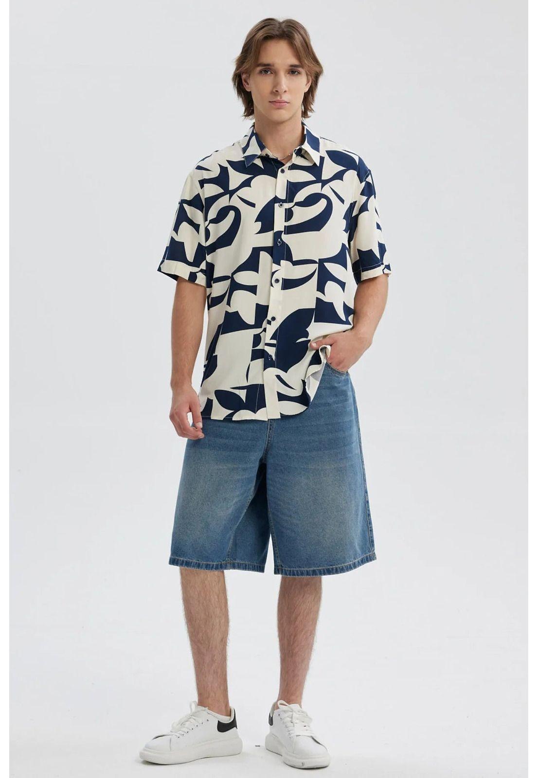 Camisa Hombre Full Print Azul - ll-3