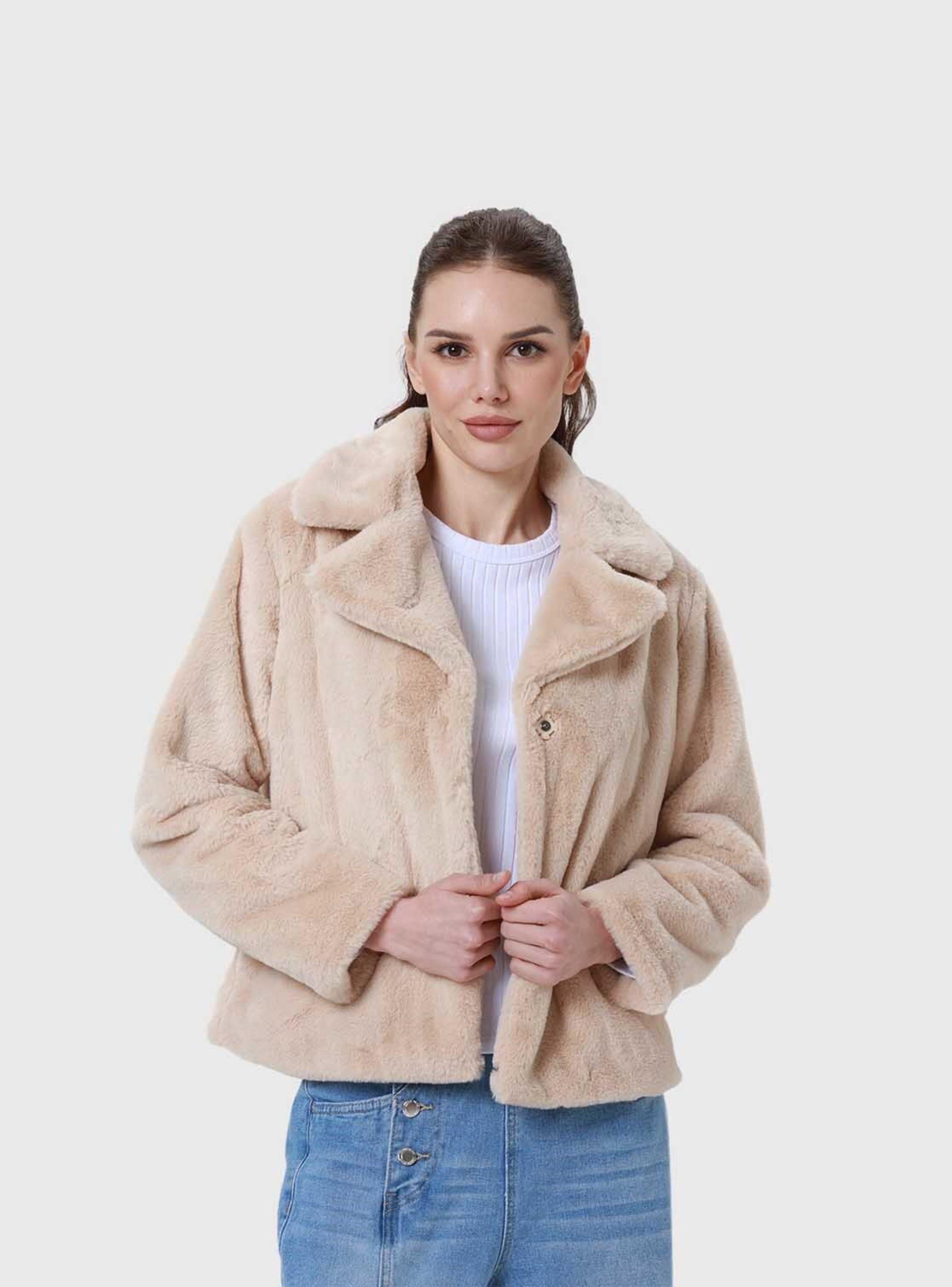 Chaqueta Mujer Pelo Si Beige-2