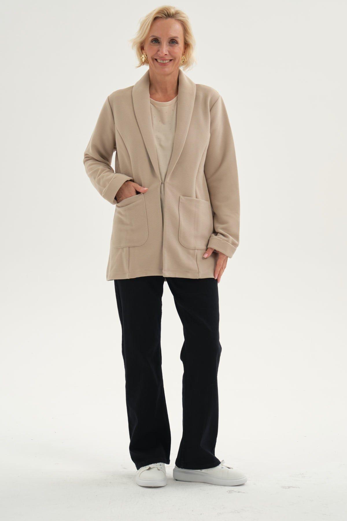 Chaqueta Mujer Abierta Beige-3