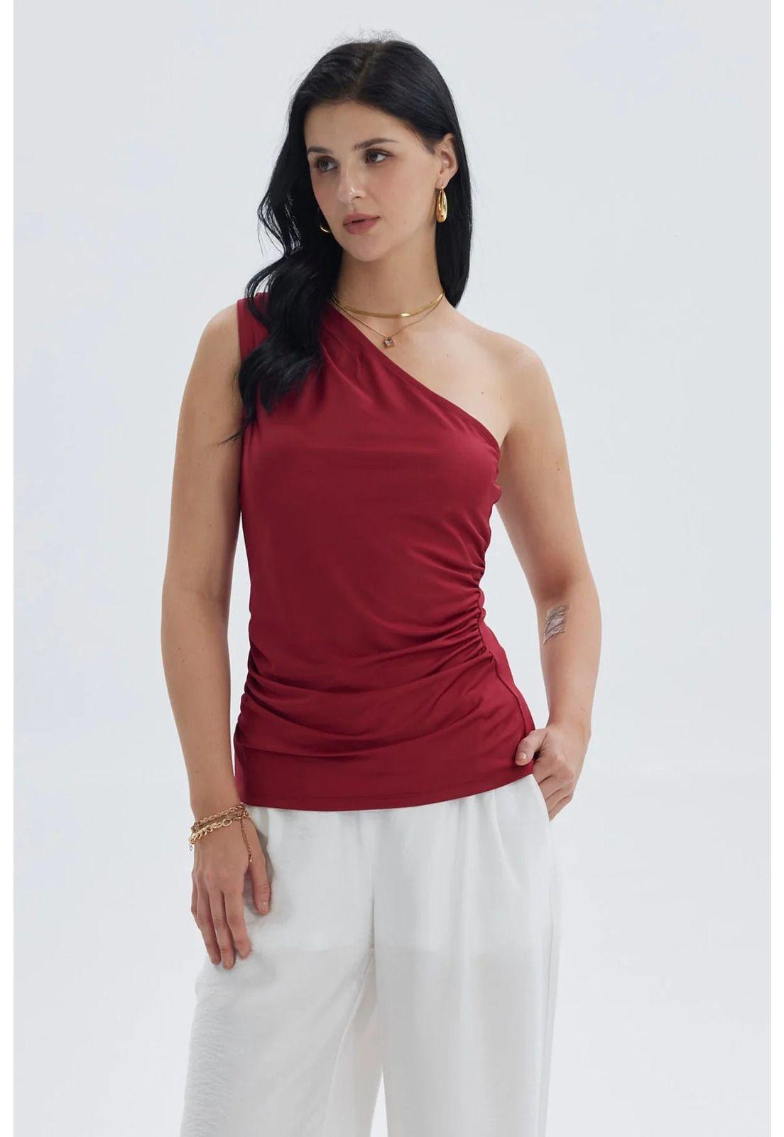 Polera Mujer Asimétrico Rojo Oscuro-0