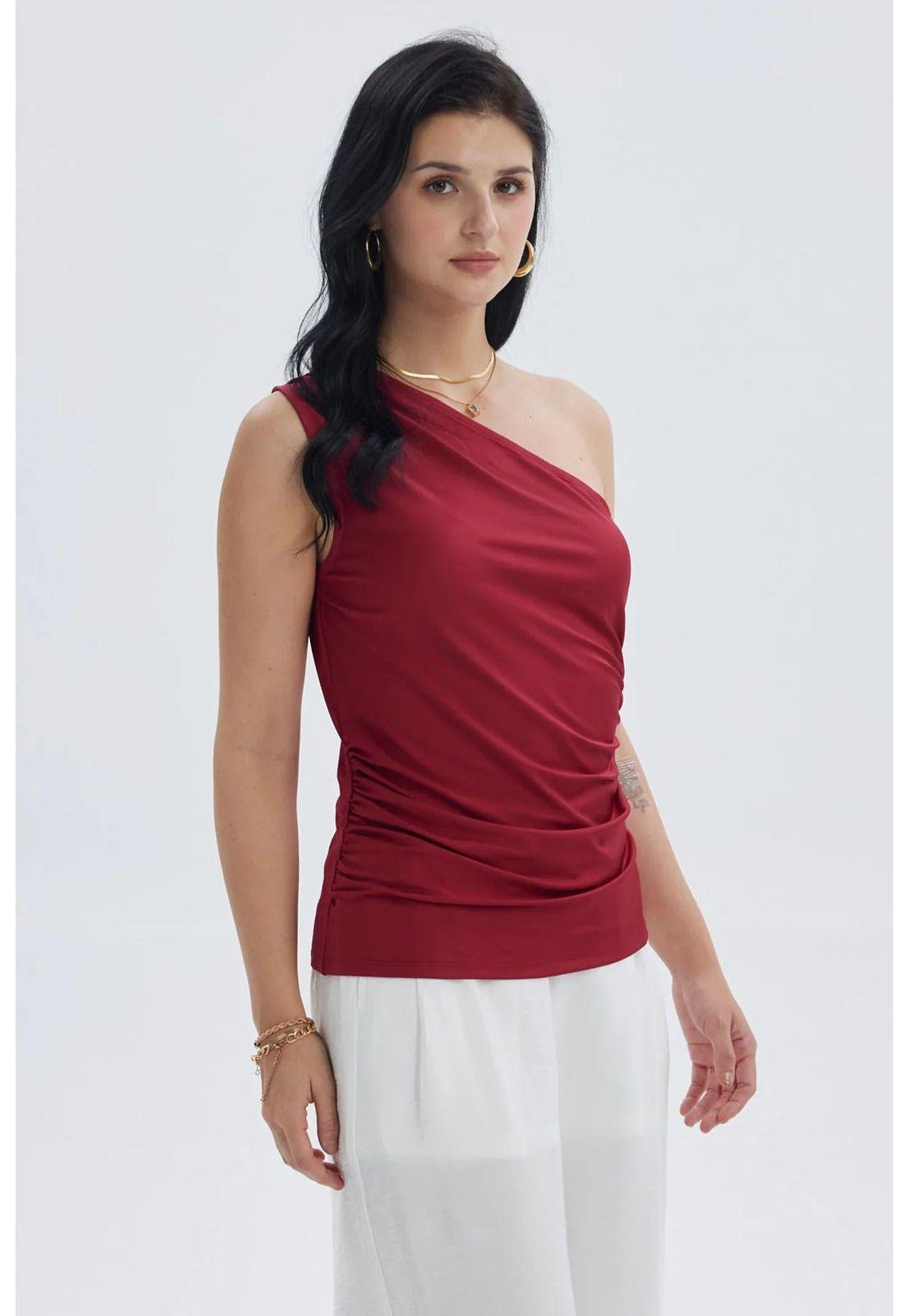 Polera Mujer Asimétrico Rojo Oscuro-1