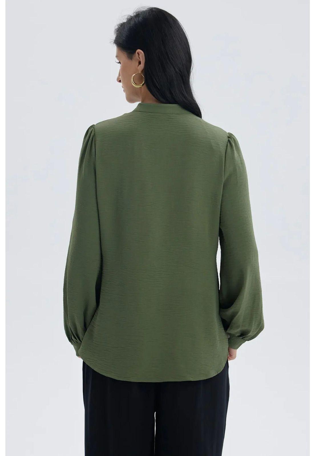 Blusa Mujer Manga Ancha Pata Botón Verde Musgo-2