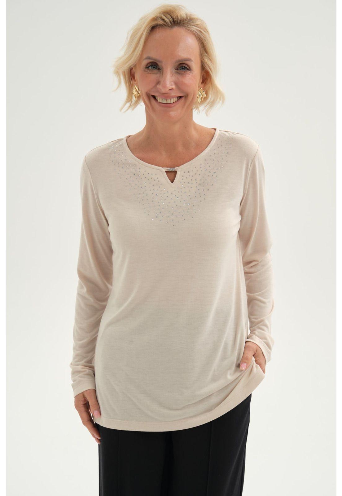 Polera Mujer Lisa Manga Roll Up Beige-0