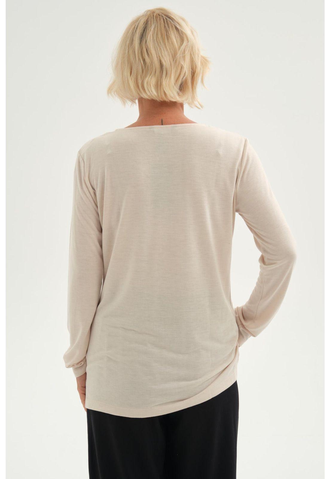 Polera Mujer Lisa Manga Roll Up Beige-2