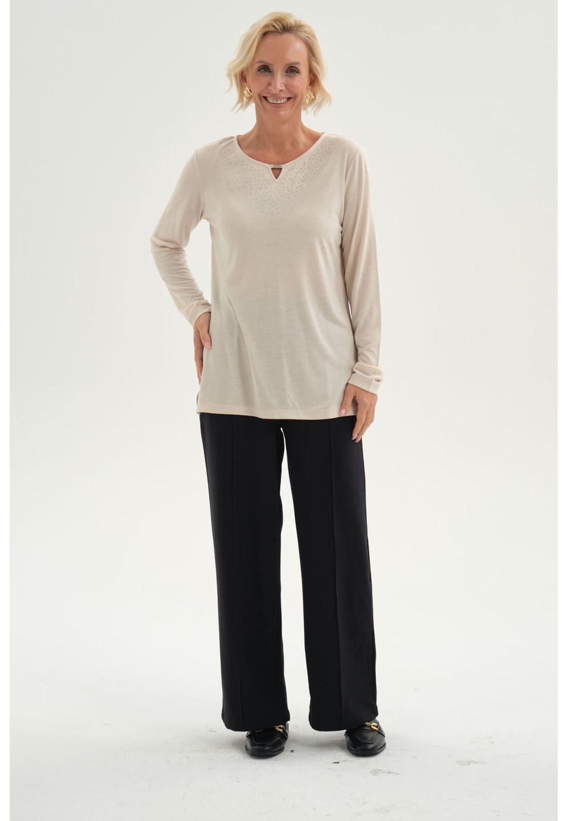 Polera Mujer Lisa Manga Roll Up Beige-3