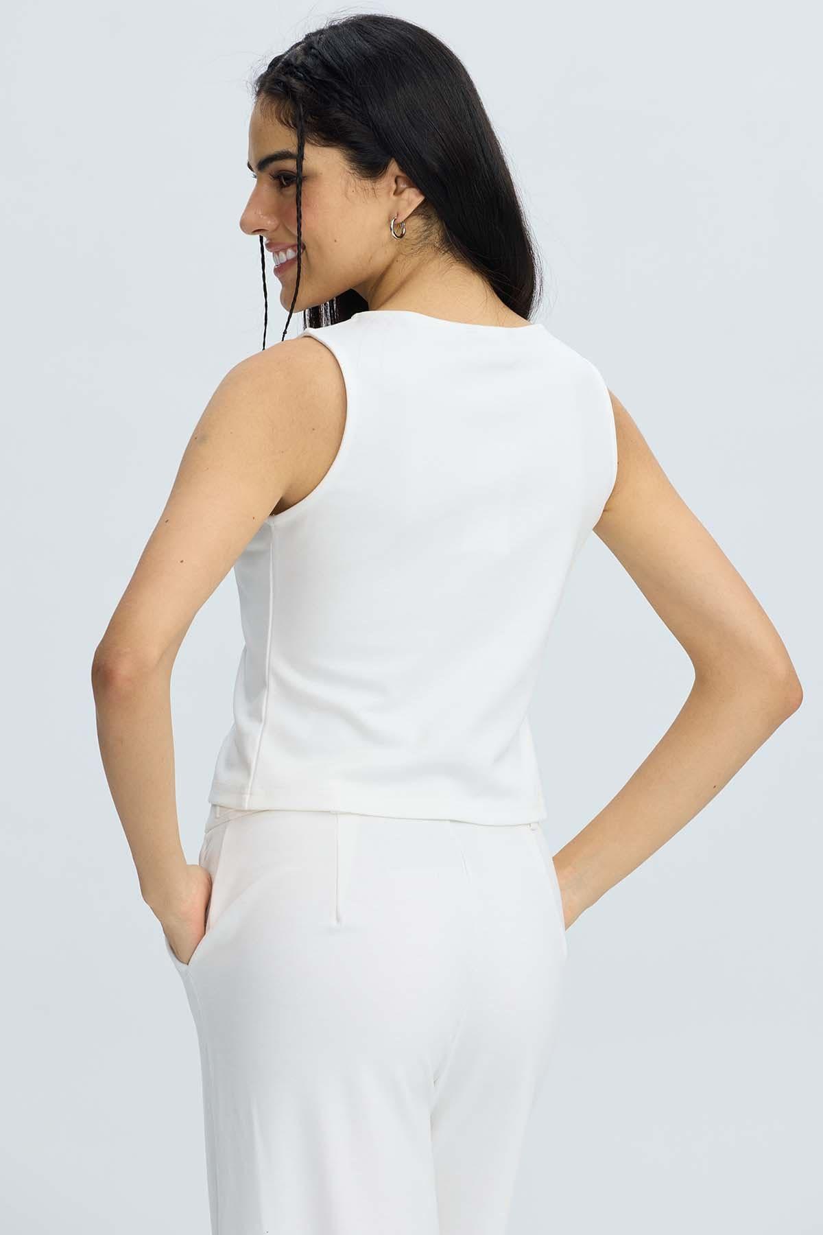 Blazer Mujer Gillette Botones Crudo-2
