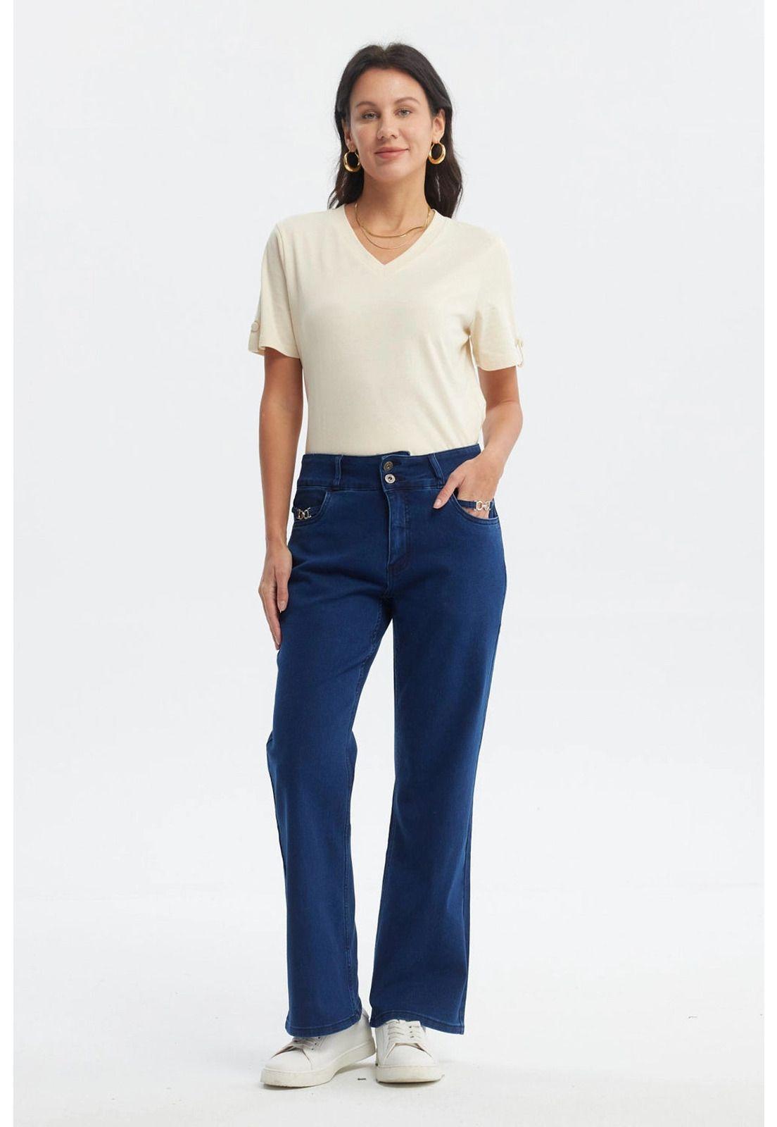 Jeans Mujer Flare Tiro Alto Azul - lV-3