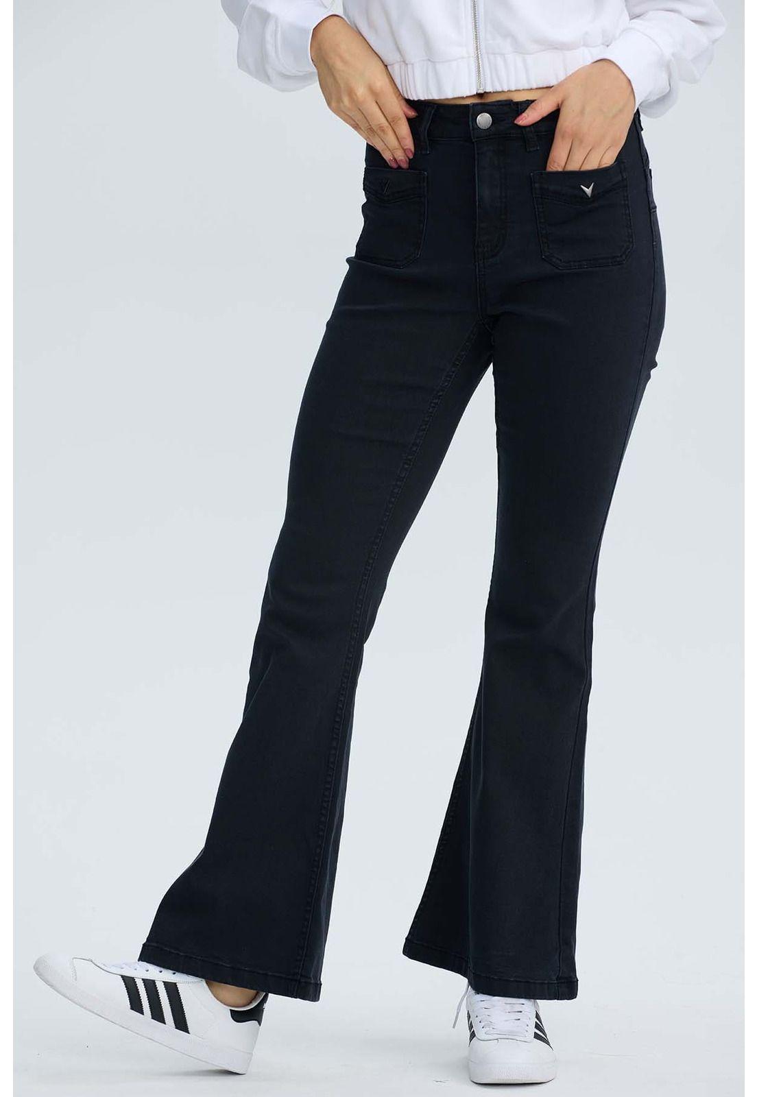Jeans Mujer Flare Detalle Negro-1