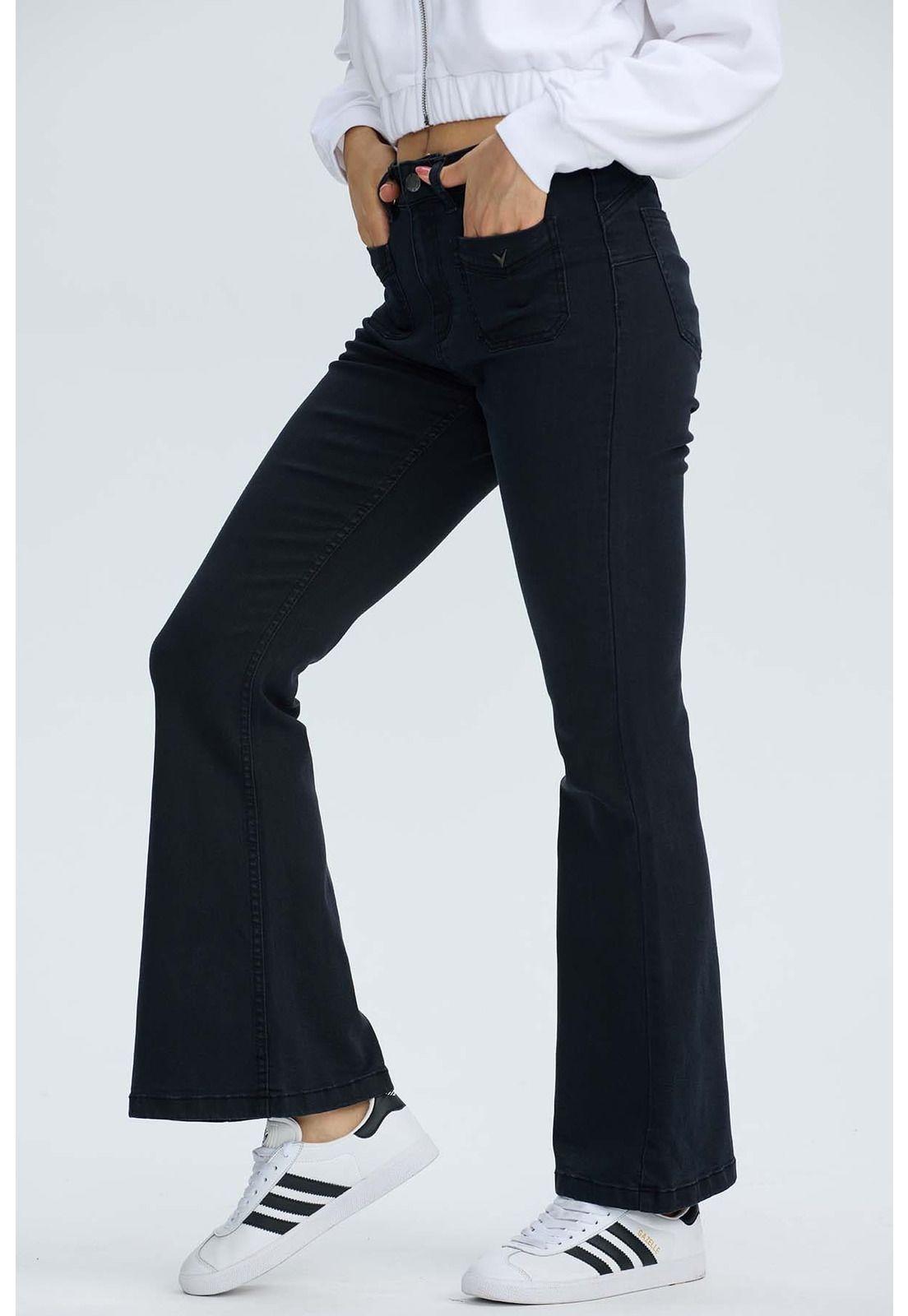 Jeans Mujer Flare Detalle Negro-2