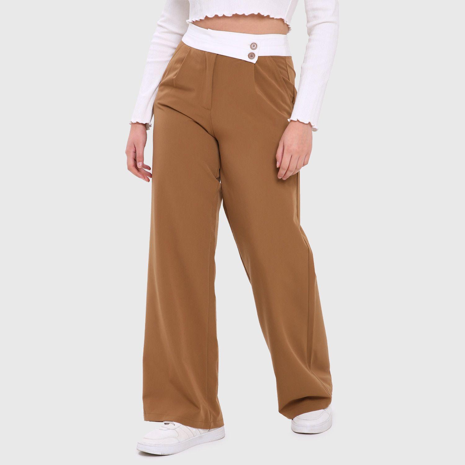 Pantalón Mujer Pretina Contraste Camel Fashion's Park-1