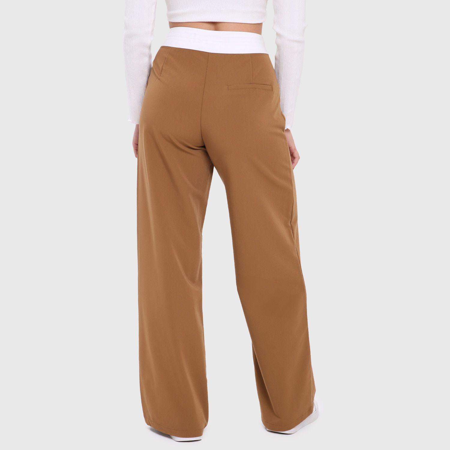 Pantalón Mujer Pretina Contraste Camel Fashion's Park-2