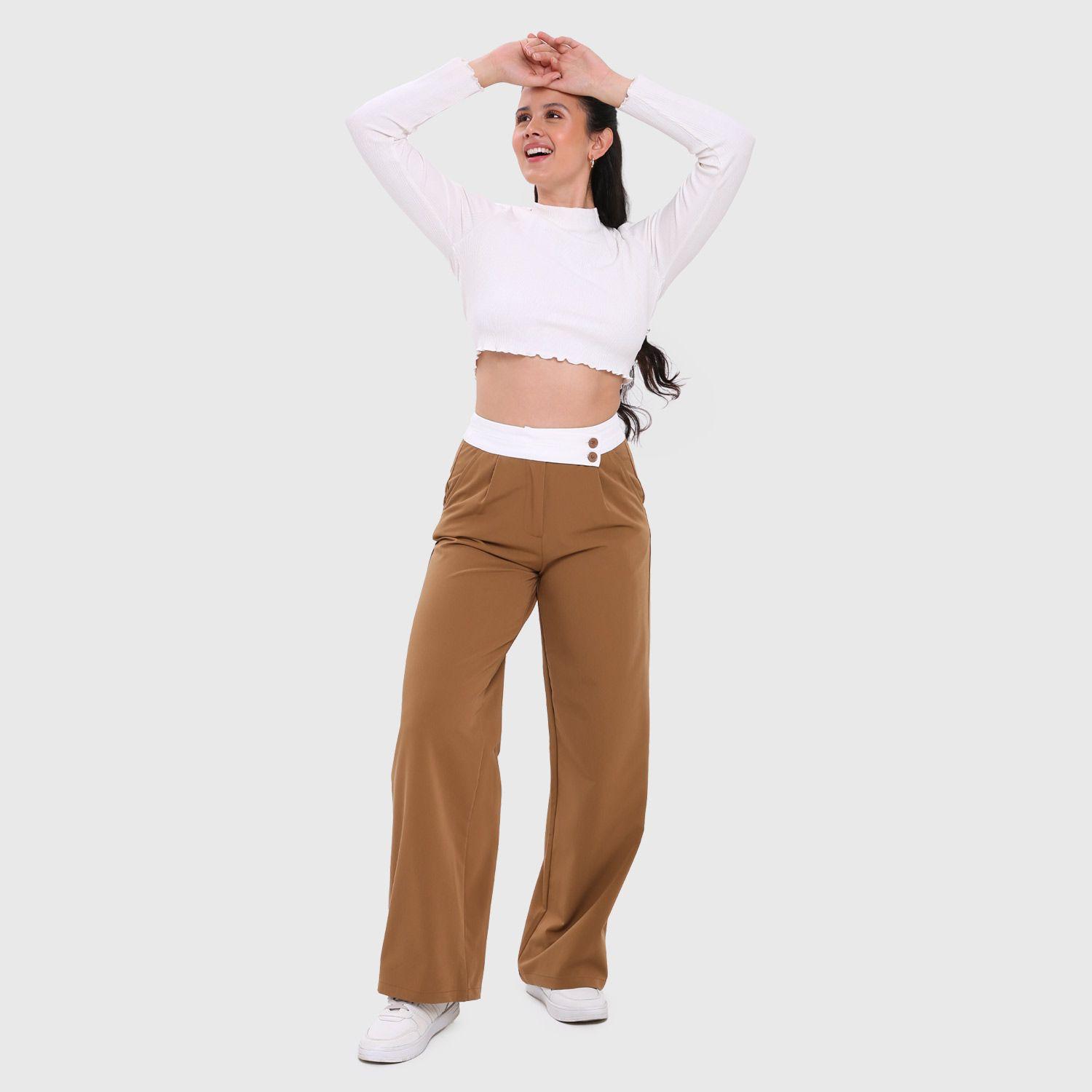 Pantalón Mujer Pretina Contraste Camel Fashion's Park-3