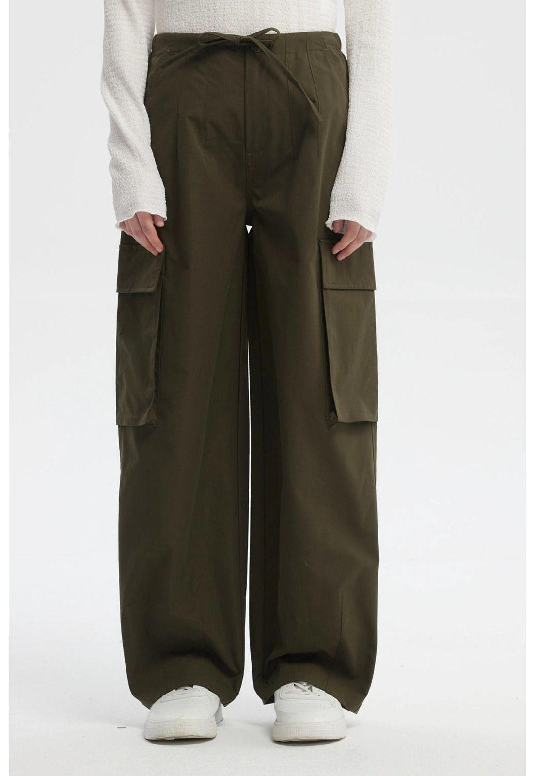 Pantalón Mujer Wide Leg Verde Militar-0