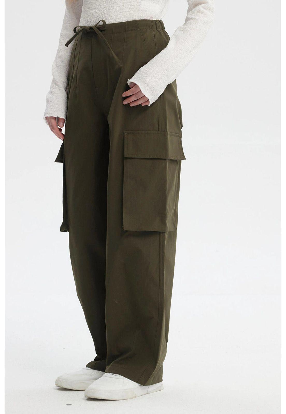 Pantalón Mujer Wide Leg Verde Militar-1